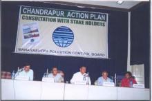 Review meet flooded with suggestion Respected dignitaries on the dias for Review meet on Chandrapur Action Plan , at Chadrapur on 27th April 2006 (from left) 1)Dr.Ajay Deshpande, Regional Officer, M.P.C.B. 2) Mr.Sanjeev Jaiswal, Collector, Chandrapur 3)Mr.R.G. Kadam, Suprident of Police 4)Dr.S.B.Katoley, Technical Adviser, M.P.C.B. 5)Mr. H.D. Pardeshi Sub-Regional Officer, M.P.C.B.